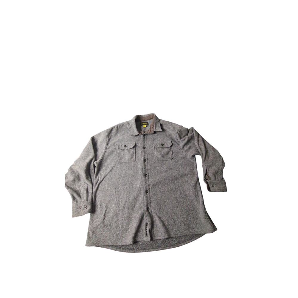 Cabelas Mens Grey Long Sleeve Heavyweight Button Up Size 2XL Double Pocket